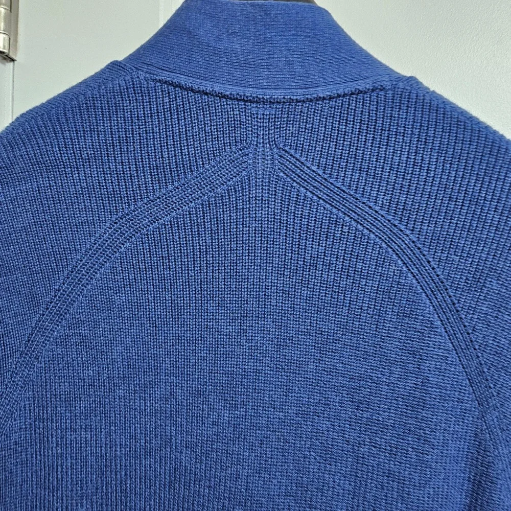 Lululemon Ribbed Long Wrap Cardigan Women 4 Blue‎ Merino Wool Blend Open Pocket